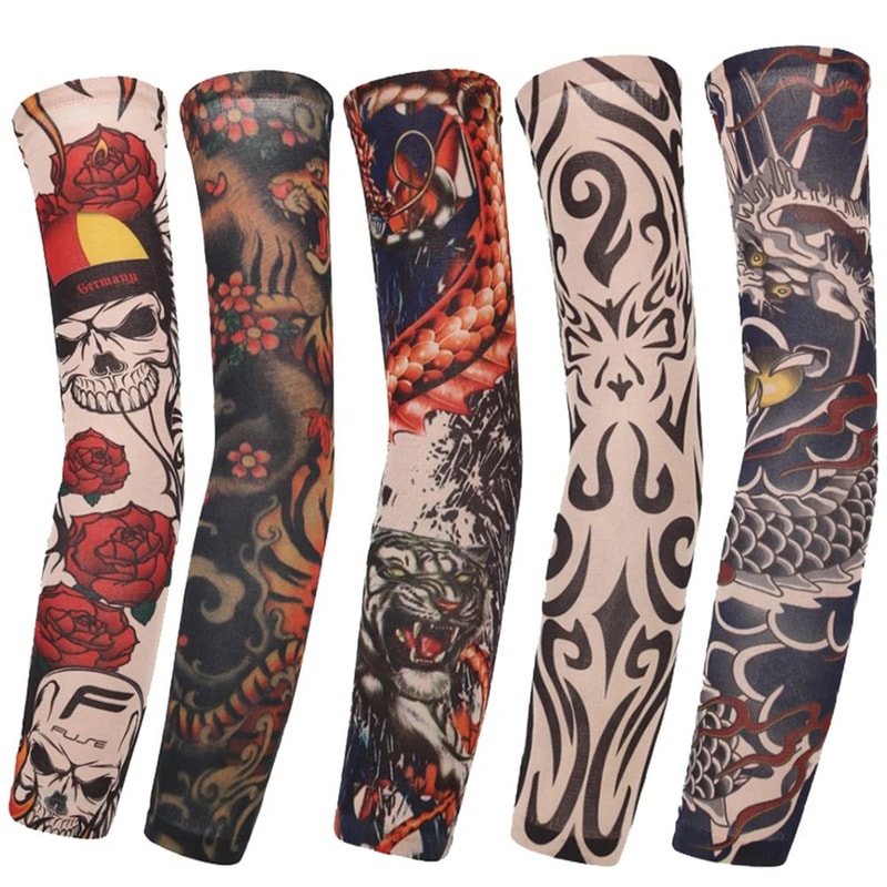 Floral UV Protection Tattoo Arm Sleeves Cooling Seamless Sun Protection Sleeves For Men Women 0