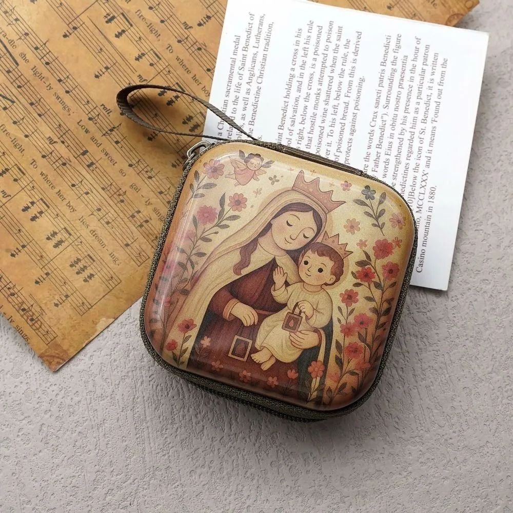 Portable Virgin Mary Rosary Storage Bag Zipper Christian Prayer Jewelry Case 3