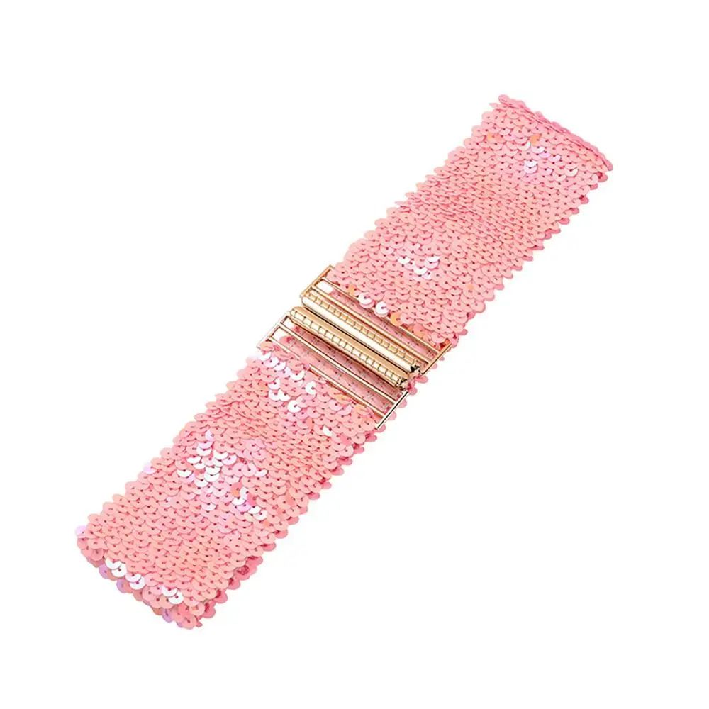 Gold Buckle Stretch Sequin Waist Belt For Women Wide Elastic Sparkly Corset Waistband 13