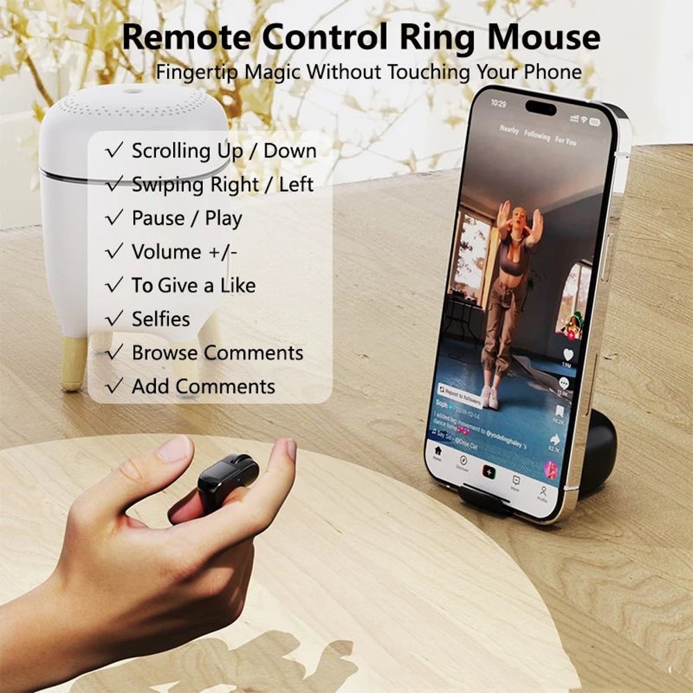 Bluetooth Mini Ring Mouse Remote Rechargeable Wireless Selfie Presentation Controller 1