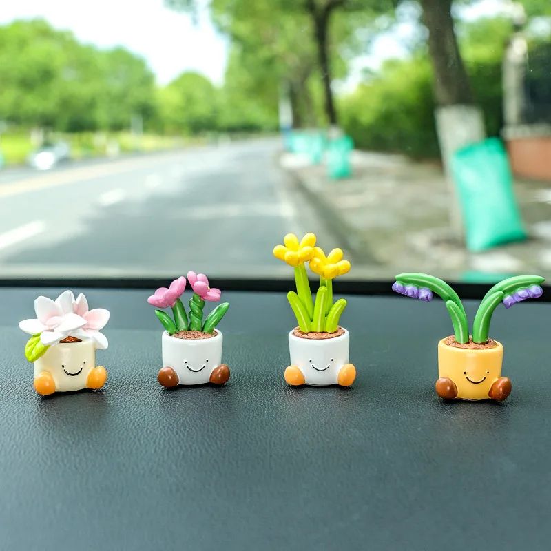 Cute Flower Pot Elf Resin Car Ornament Mini Dashboard Centre Console Decoration For Car Desktop 10
