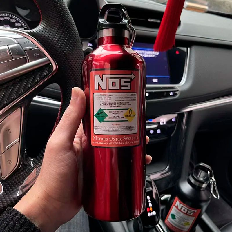 NOS Stainless Steel Insulated Water Bottle 169 Fl Oz Racing Style Thermos Cup For Car Interior Acc 0
