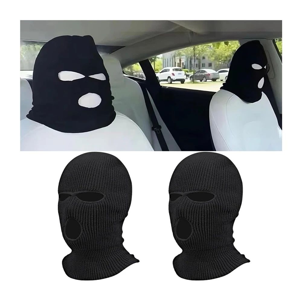 Universal Funny Car Headrest Cover Set Ski Mask Style Front Seat Protector Accessories 3