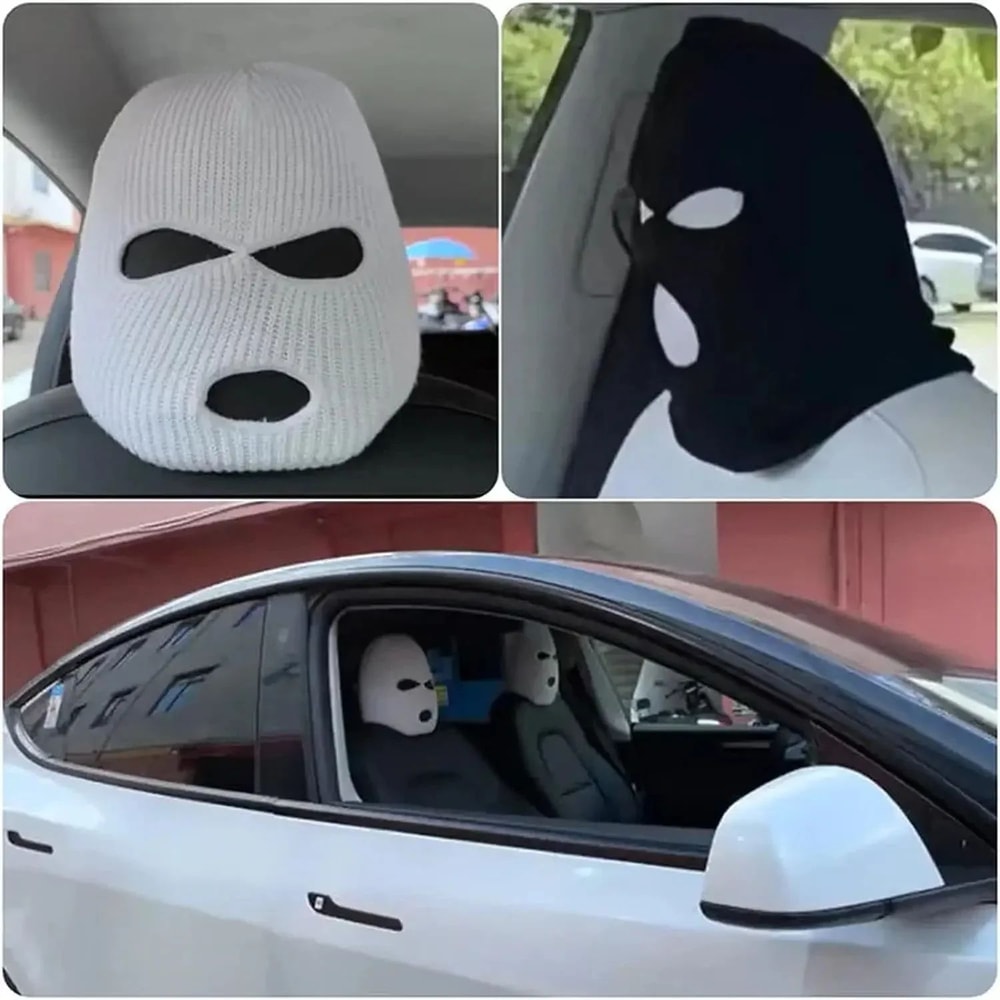 Universal Funny Car Headrest Cover Set Ski Mask Style Front Seat Protector Accessories 4