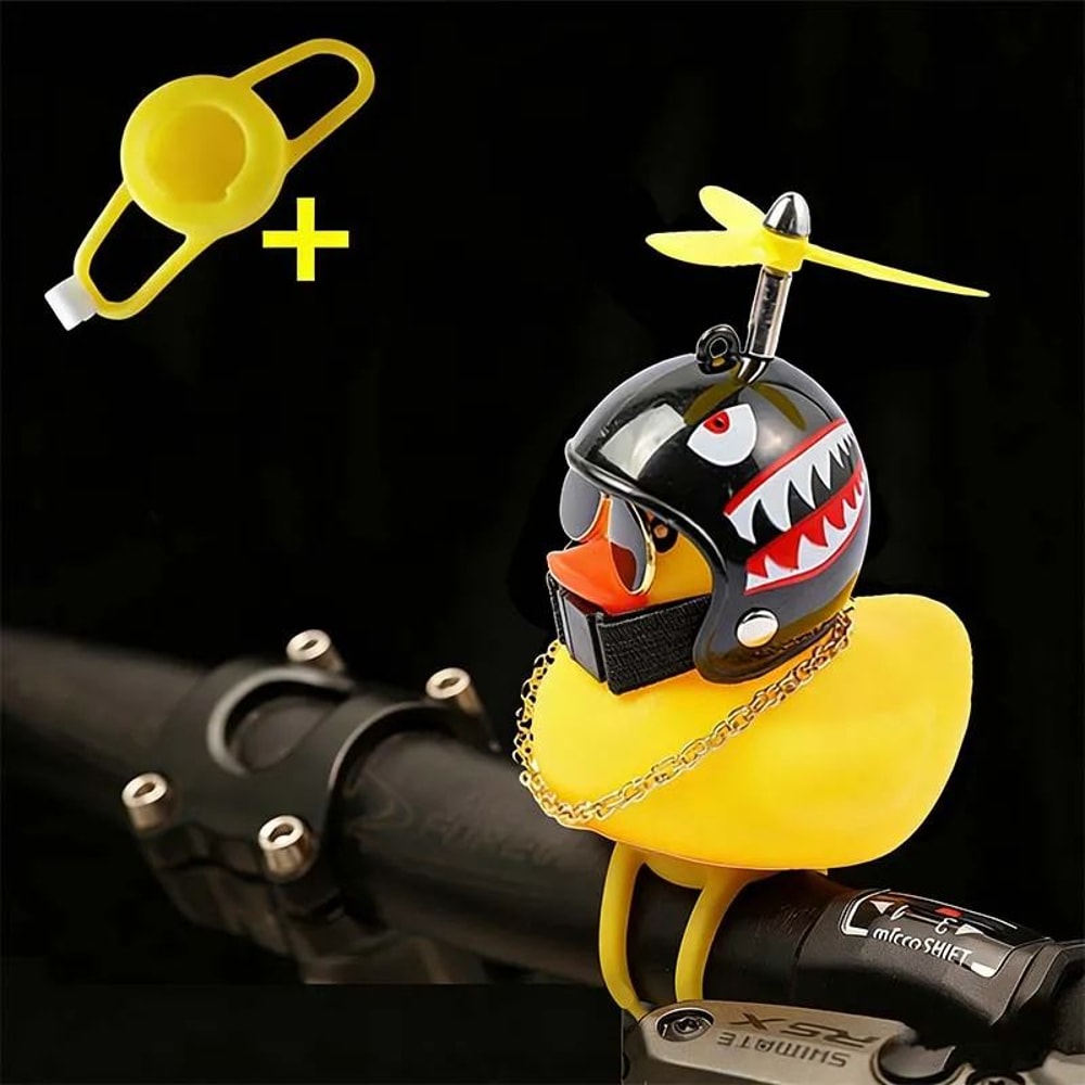 Squeaky Duck Bike Horn With Shark Helmet Propeller Cute Rubber Duck Bicycle Handlebar Decoration 6