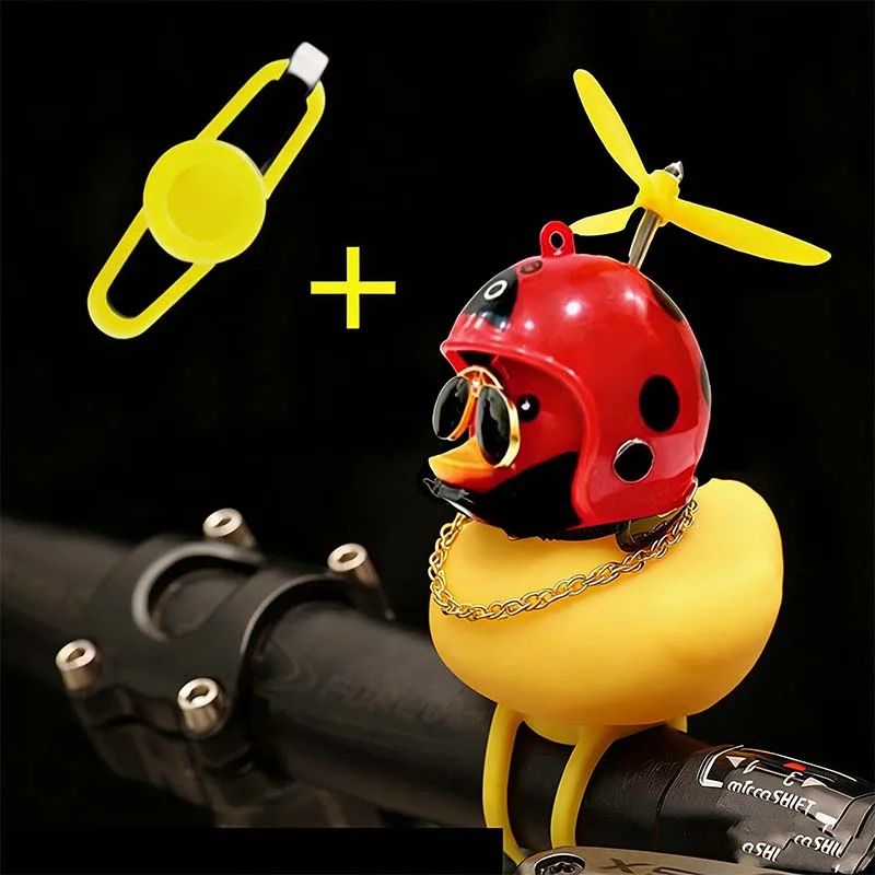 Squeaky Duck Bike Horn With Shark Helmet Propeller Cute Rubber Duck Bicycle Handlebar Decoration 10