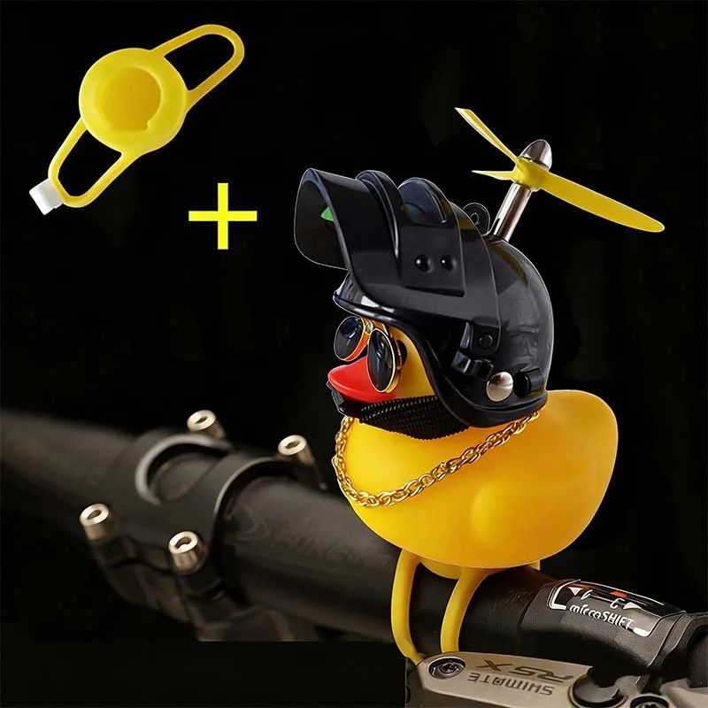 Squeaky Duck Bike Horn With Shark Helmet Propeller Cute Rubber Duck Bicycle Handlebar Decoration 12