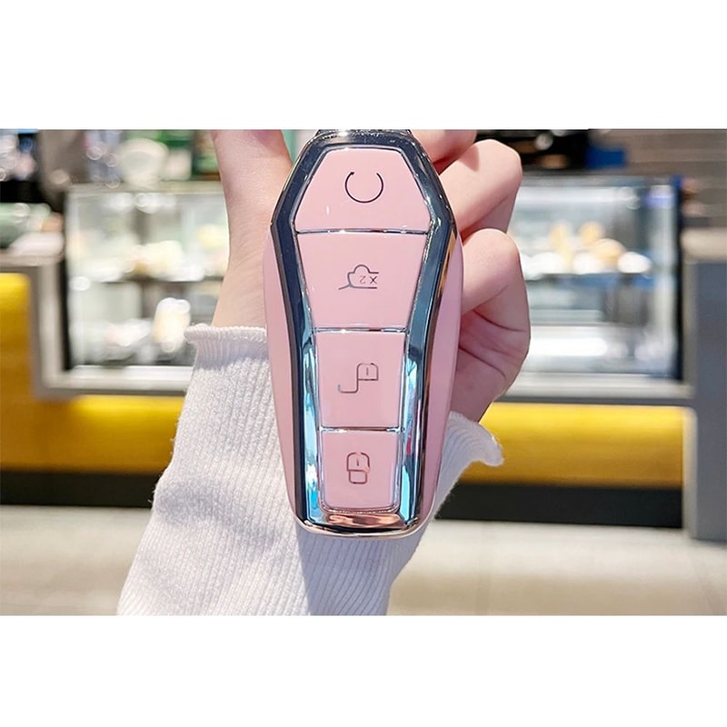 Pink Silicone Key Fob Cover For BYD Atto 3 Han EV Dolphin 4 Button Remote Key Case Protector 8