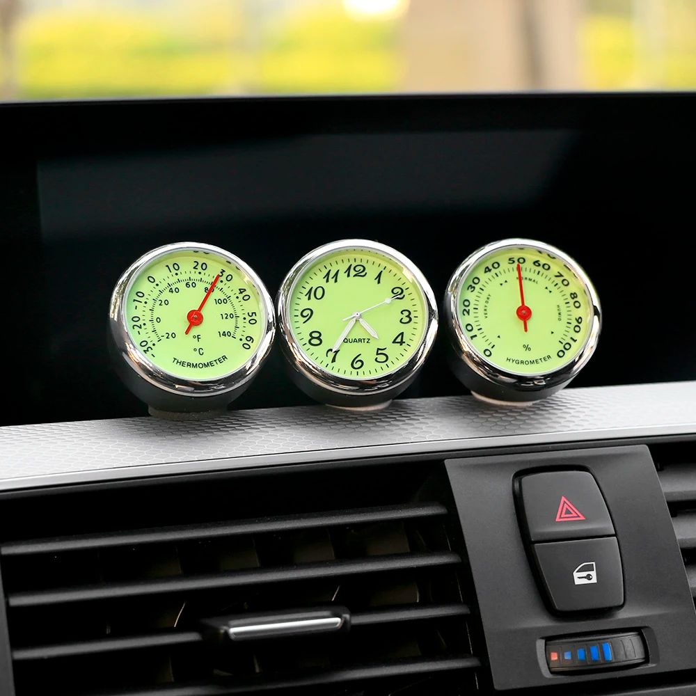Luminous Car Dashboard Clock Thermometer Hygrometer Automotive Interior Decoration Accessory 0