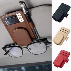 leather car sunglasses holder clip – magnetic sun visor glasses & card organizer
