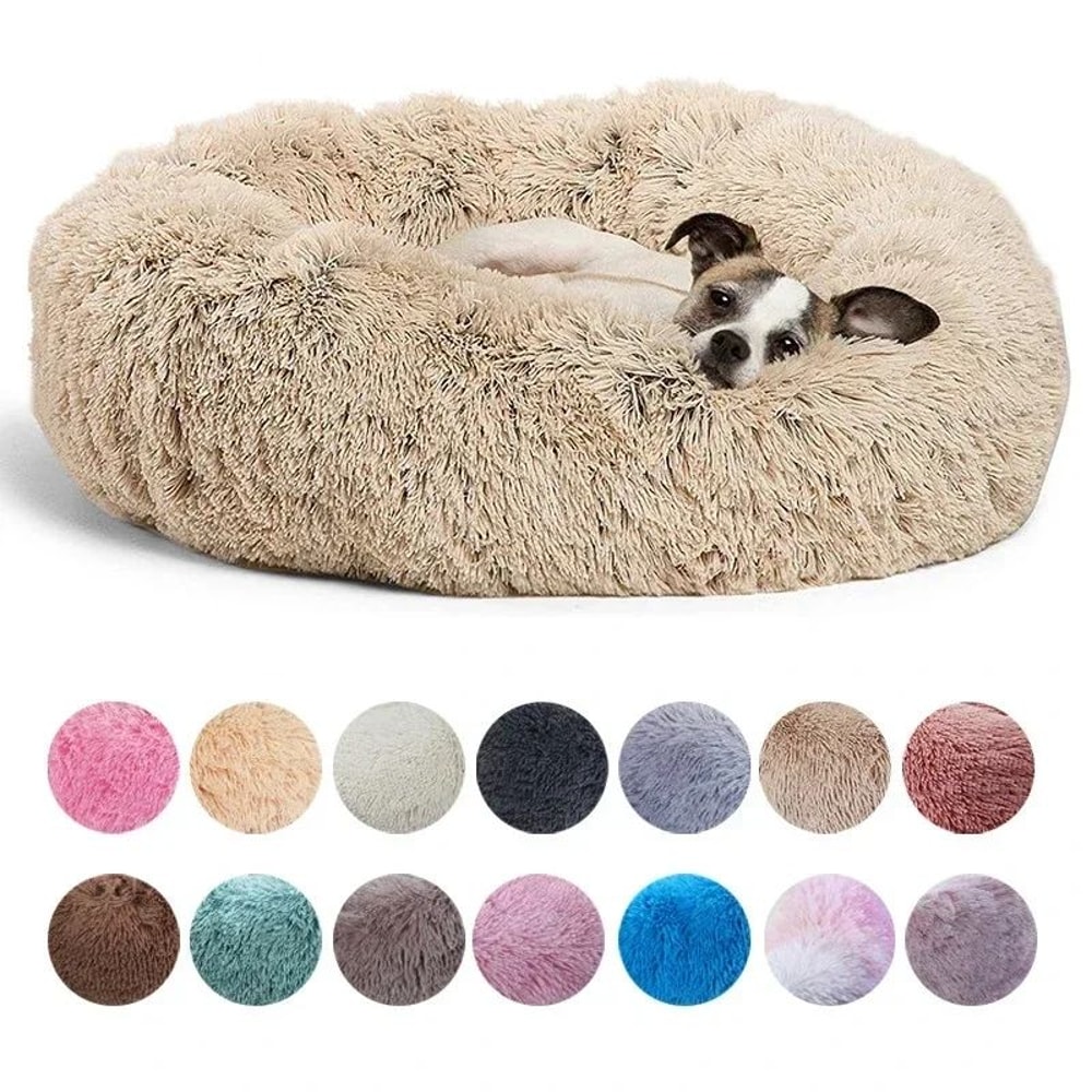 Round Plush Dog Bed Calming Pet Bed For Large Medium Small Dogs And Cats 0