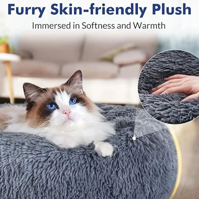 Round Plush Dog Bed Calming Pet Bed For Large Medium Small Dogs And Cats 2