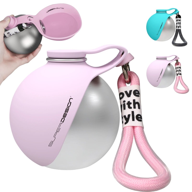 2in1 Portable Dog Water Bottle LeakProof Travel Water Dispenser With Stainless Steel Bottle Silic 8
