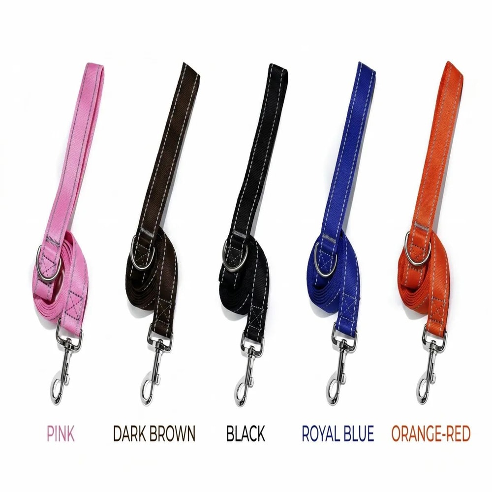 Reflective Nylon Dog Leash 5ft Heavy Duty Walking Lead With 360 Swivel Clasp Comfort Handle Night 0