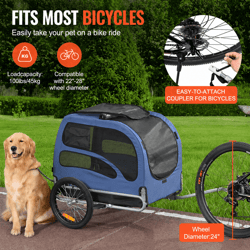 100 lbs pet bike trailer carrier – foldable dog bicycle cart with reflectors, safety flag & weather shield