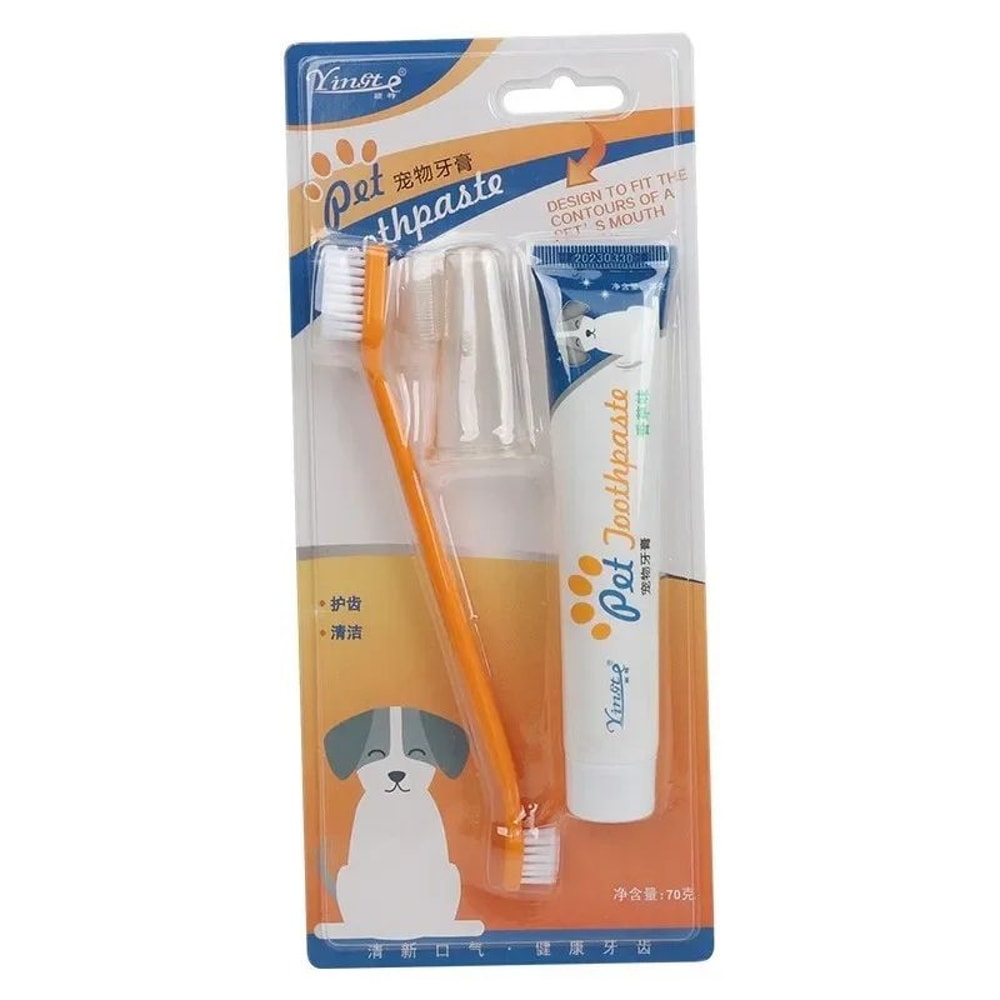 Pet Dental Care Kit Natural Banana Flavor Toothpaste Toothbrush Set For Plaque Tartar Fresh Brea 6