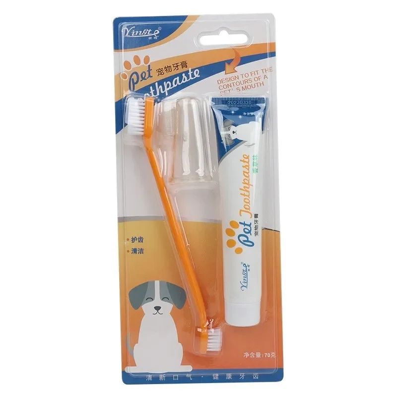 Pet Dental Care Kit Natural Banana Flavor Toothpaste Toothbrush Set For Plaque Tartar Fresh Brea 6