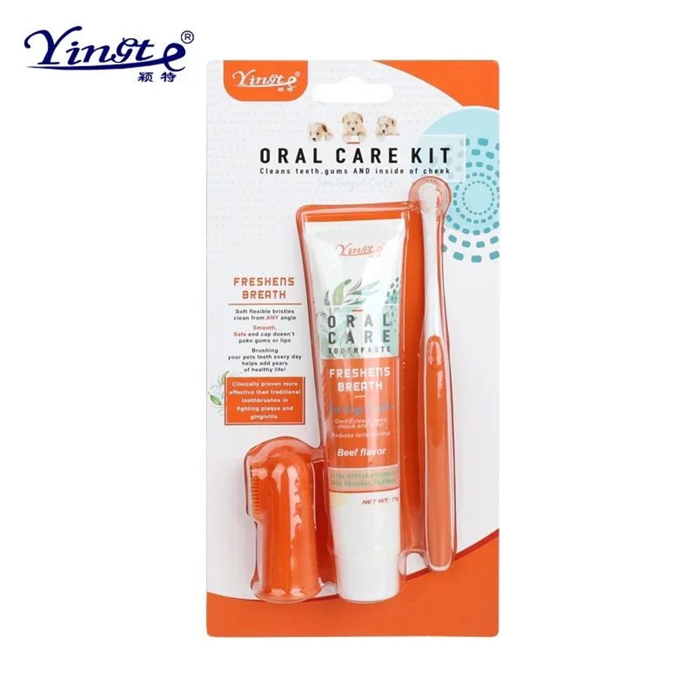 Pet Dental Care Kit Natural Banana Flavor Toothpaste Toothbrush Set For Plaque Tartar Fresh Brea 8