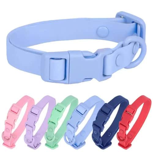 Waterproof Adjustable Dog Collar – Elastic PVC Pet Collar with Quick Release Safety Buckle for Outdoor Use