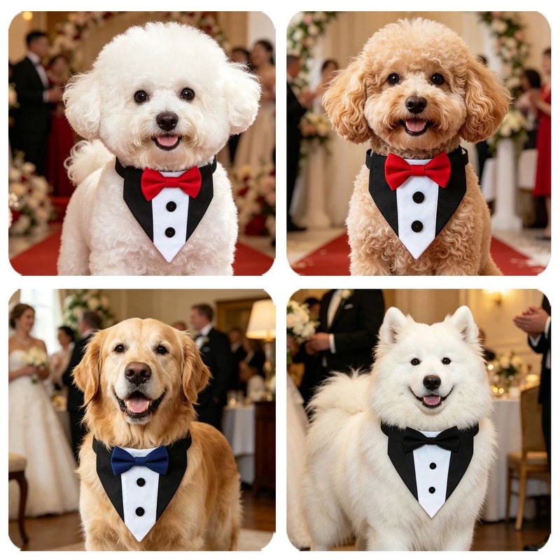 Pet Wedding Tuxedo Collar With Bow Tie Bandana Adjustable Formal Dog Cat Wedding Collar For Parti 2