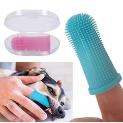 silicone pet finger toothbrush – 360° dog & cat teeth cleaning brush with storage case