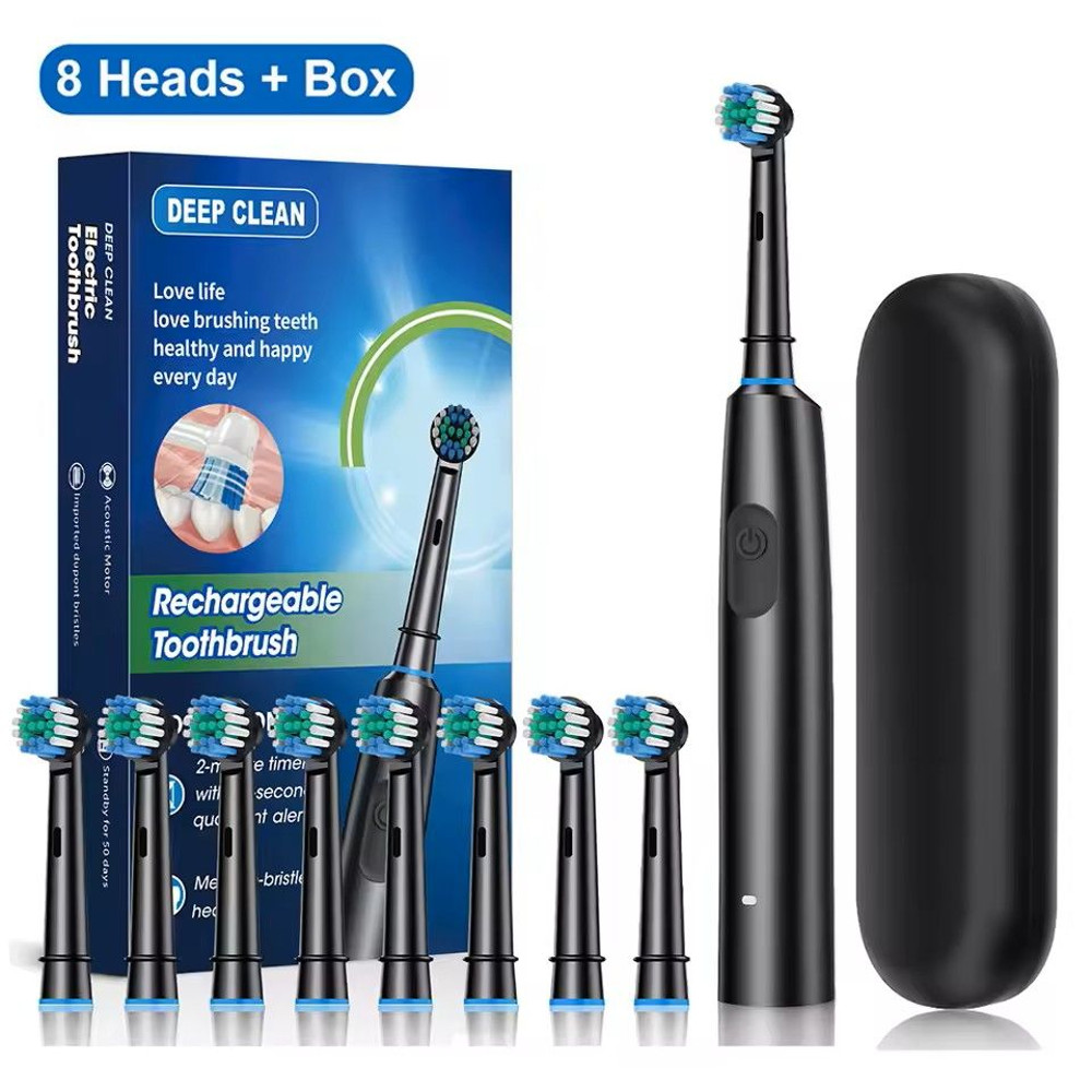 Rotary Rechargeable Electric Toothbrush For Adults 8 Soft Brush Heads Included 4