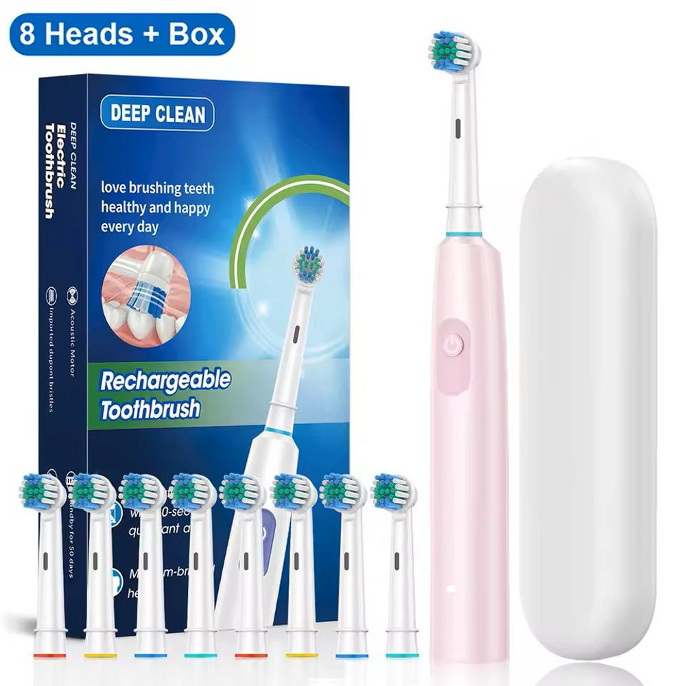 Rotary Rechargeable Electric Toothbrush For Adults 8 Soft Brush Heads Included 5