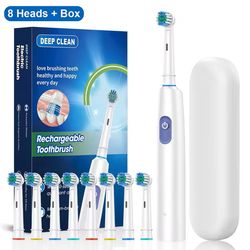 rotary rechargeable electric toothbrush for adults – 8 soft brush heads included