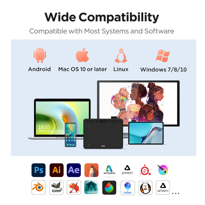 UGEE S640 Drawing Tablet 6 Inch Pen Pad With 8192 Pressure Stylus For Android Windows Mac 1