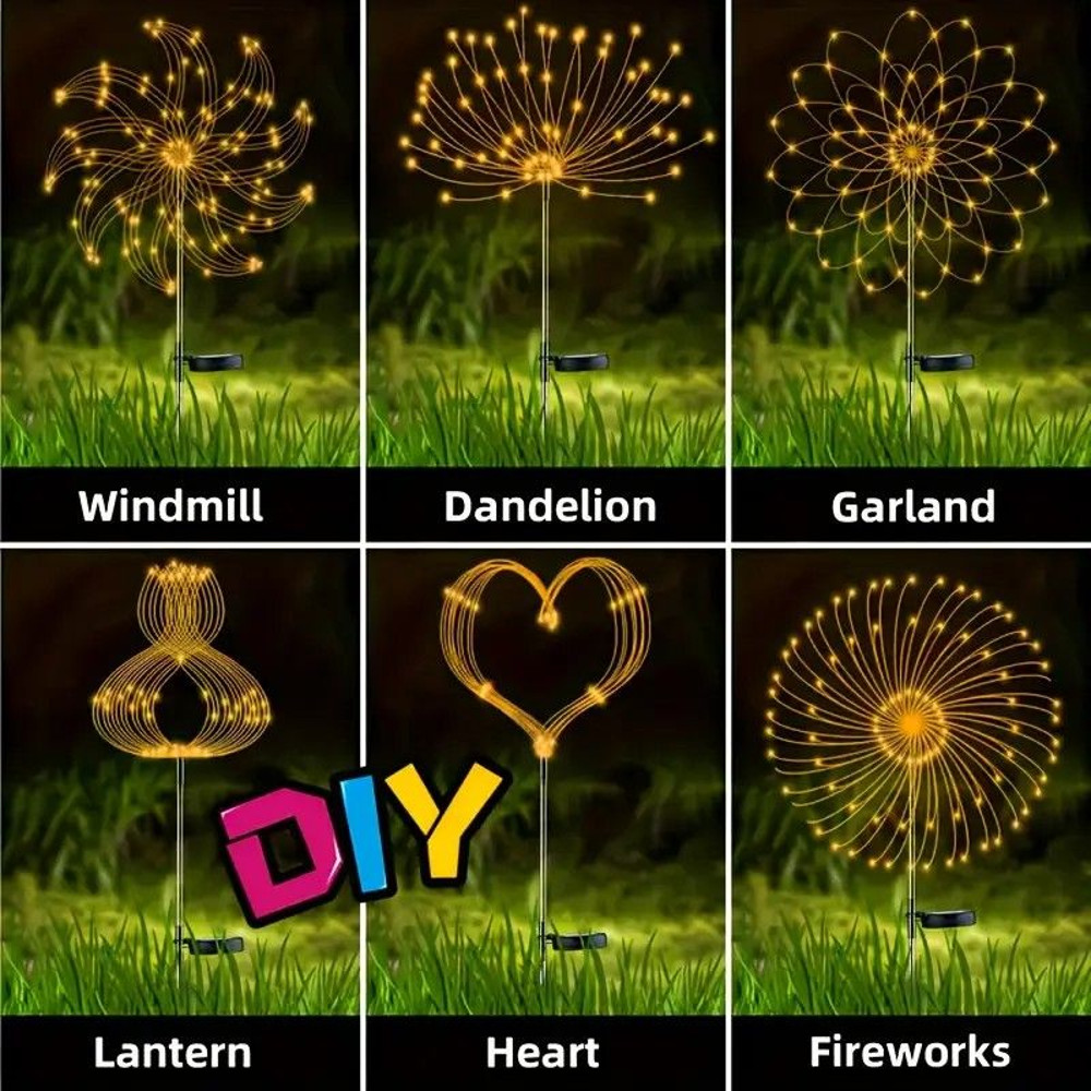 60LED Solar Fireworks Lights Outdoor Waterproof Garden Decor 8 Modes Remote Control 2