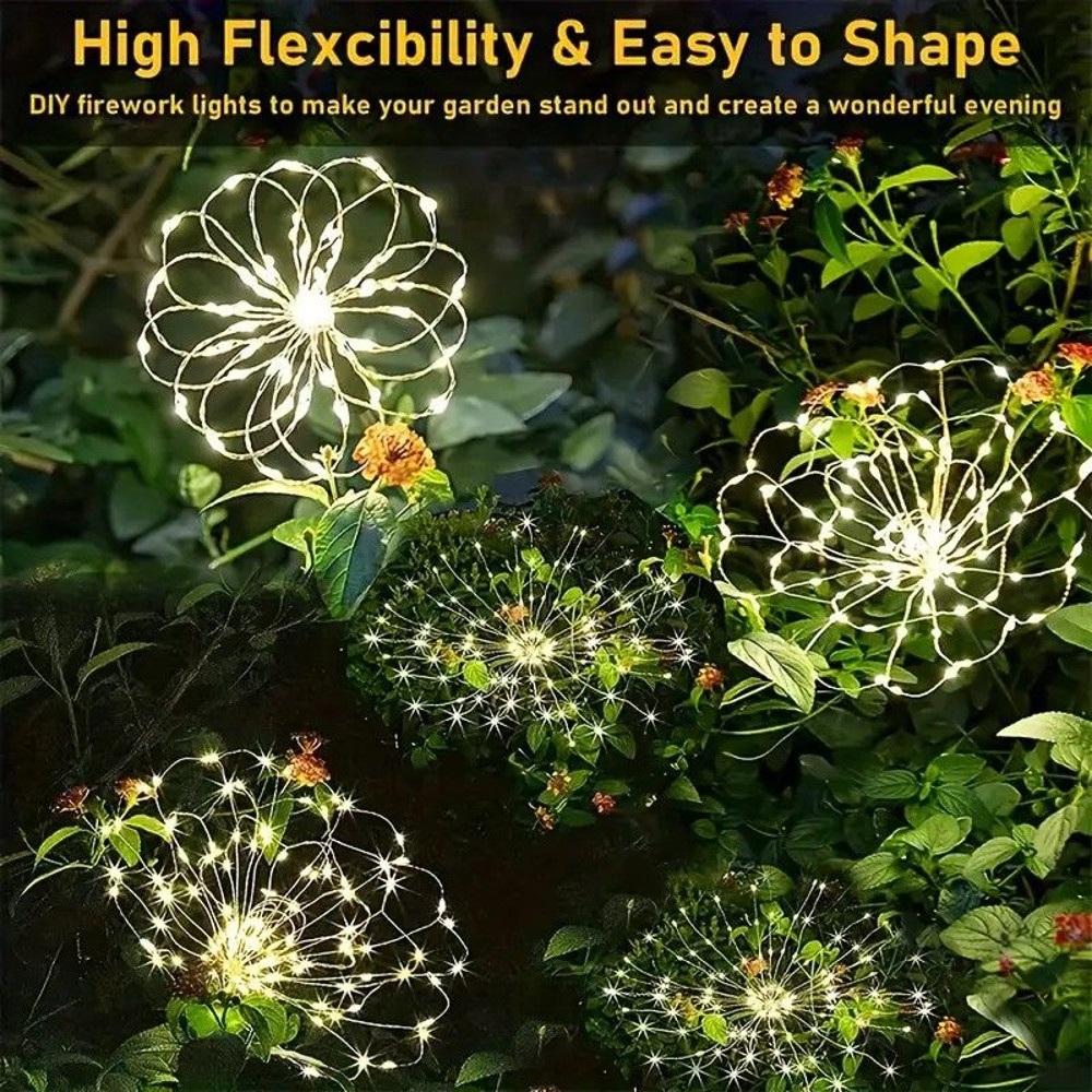 60LED Solar Fireworks Lights Outdoor Waterproof Garden Decor 8 Modes Remote Control 3