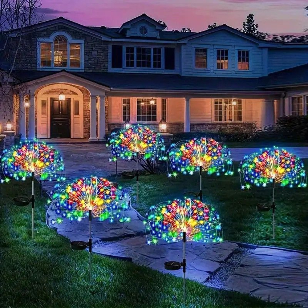 60LED Solar Fireworks Lights Outdoor Waterproof Garden Decor 8 Modes Remote Control 5