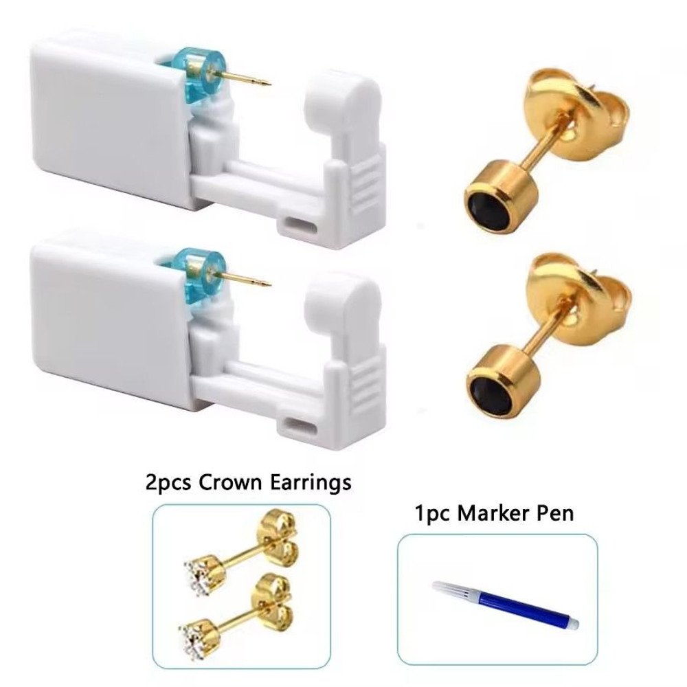 2PCS Disposable Ear Piercing Kit Builtin Stud Guns Bonus Cubic Zirconia Earrings Safe Easy Home 9