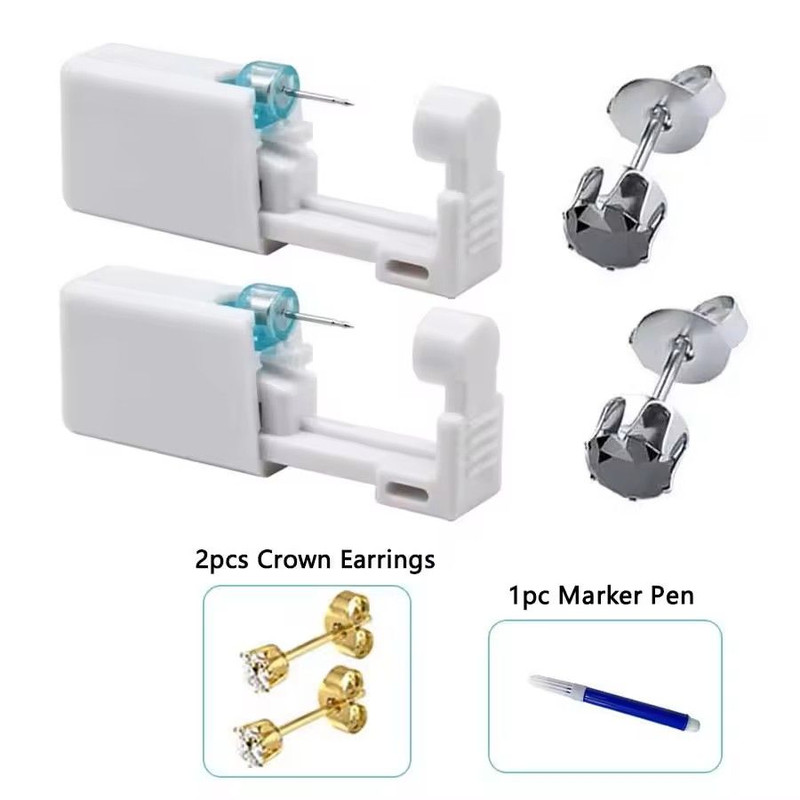 2PCS Disposable Ear Piercing Kit Builtin Stud Guns Bonus Cubic Zirconia Earrings Safe Easy Home 10