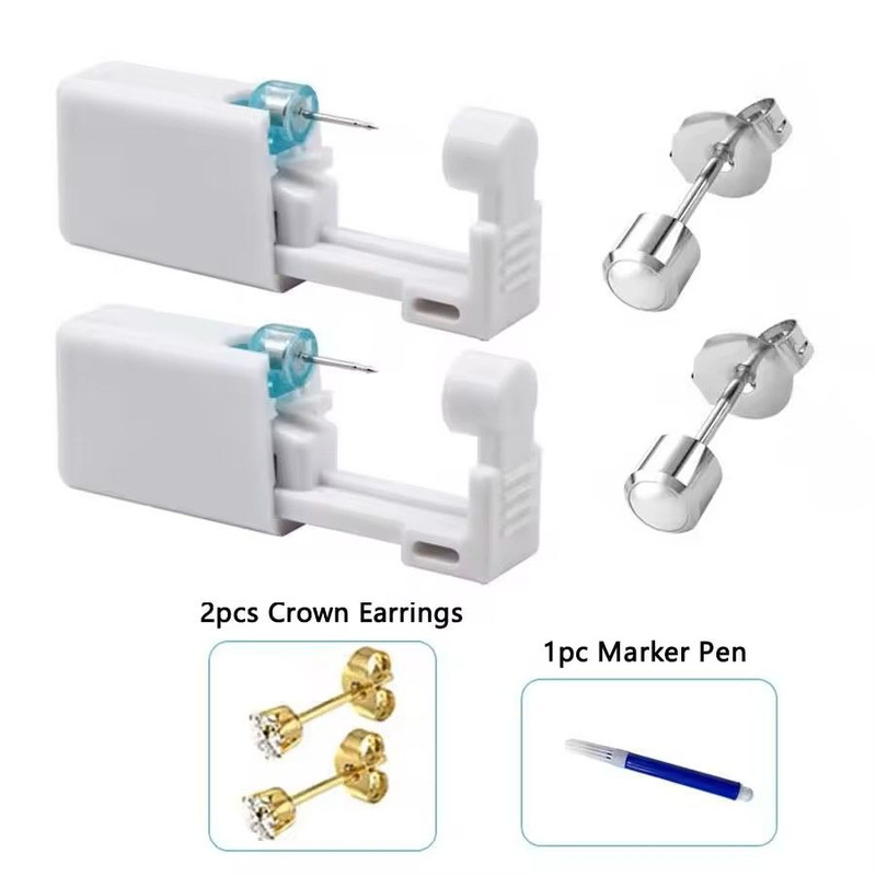 2PCS Disposable Ear Piercing Kit Builtin Stud Guns Bonus Cubic Zirconia Earrings Safe Easy Home 11
