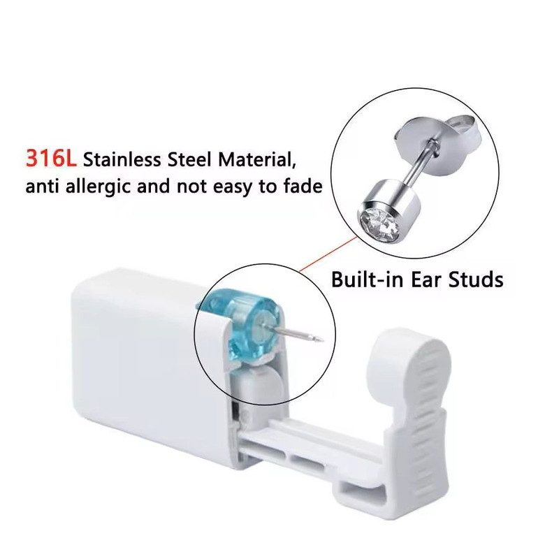 2PCS Disposable Ear Piercing Kit Builtin Stud Guns Bonus Cubic Zirconia Earrings Safe Easy Home 12