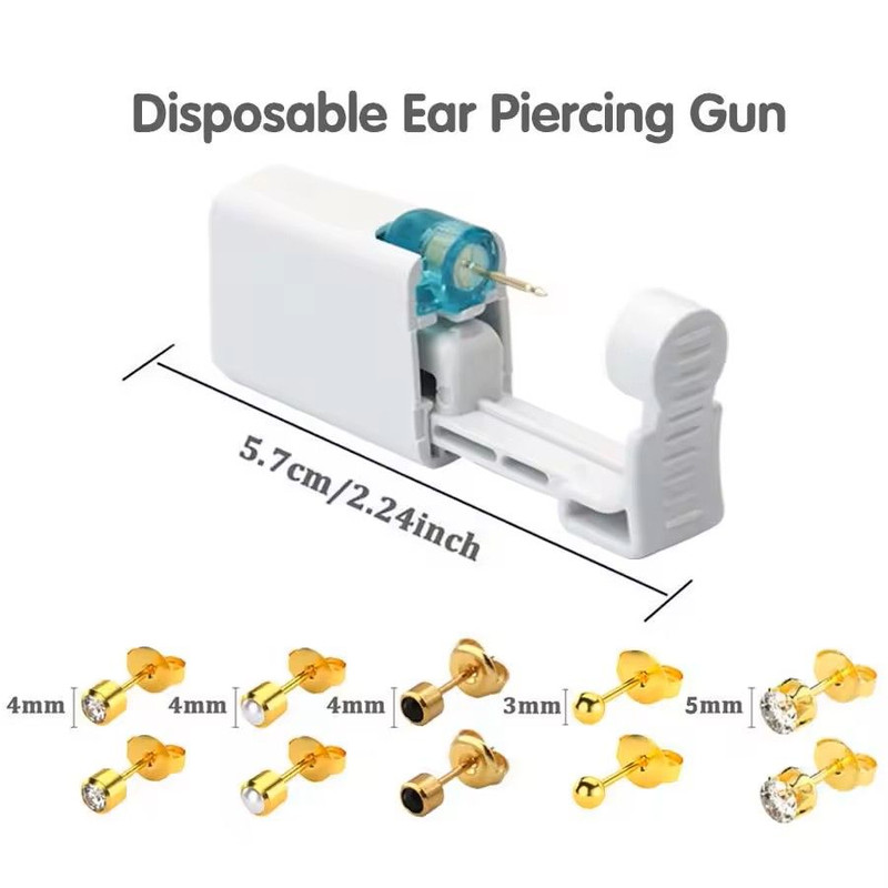 2PCS Disposable Ear Piercing Kit Builtin Stud Guns Bonus Cubic Zirconia Earrings Safe Easy Home 14
