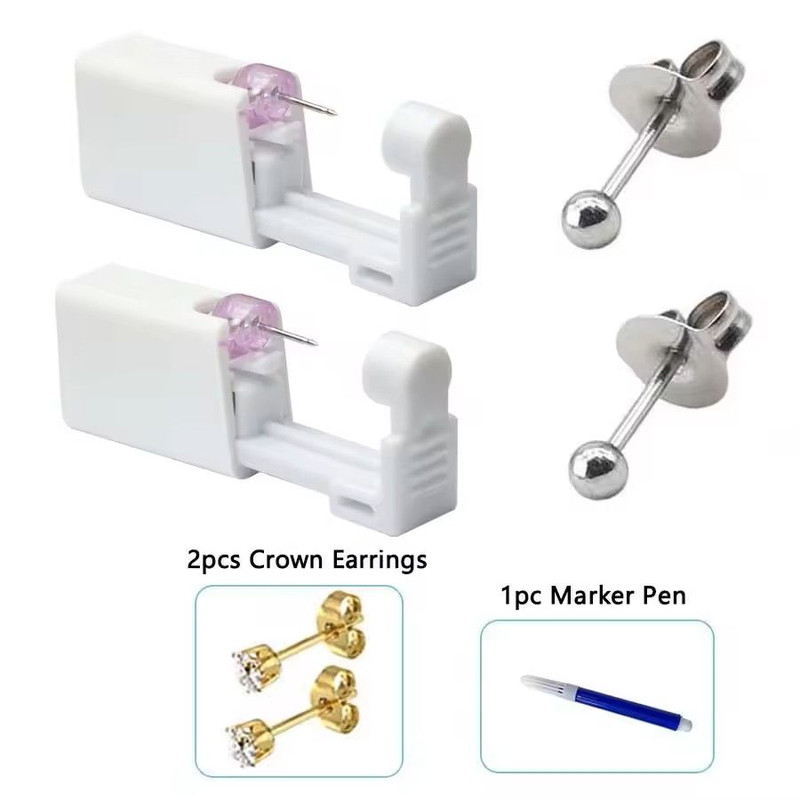 2PCS Disposable Ear Piercing Kit Builtin Stud Guns Bonus Cubic Zirconia Earrings Safe Easy Home 15