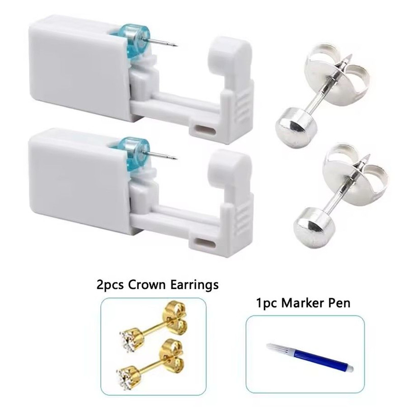2PCS Disposable Ear Piercing Kit Builtin Stud Guns Bonus Cubic Zirconia Earrings Safe Easy Home 16
