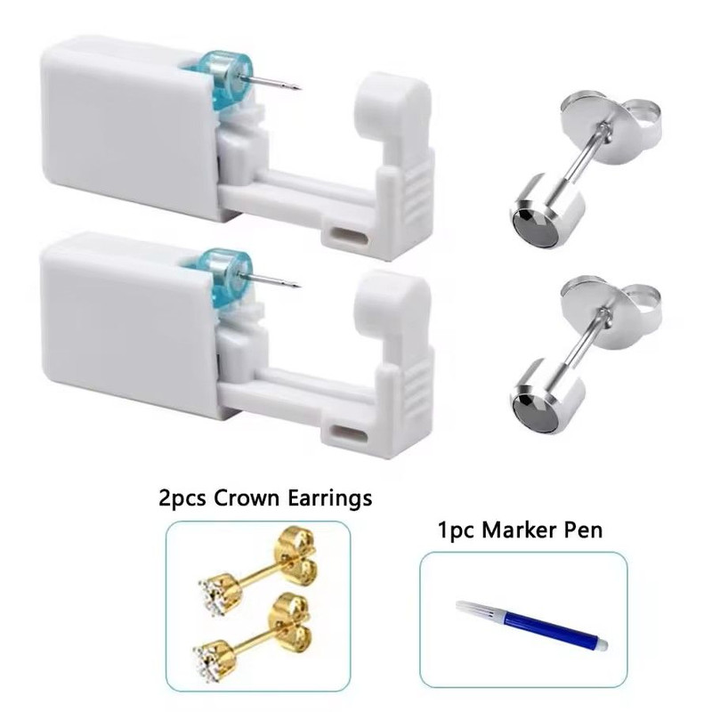2PCS Disposable Ear Piercing Kit Builtin Stud Guns Bonus Cubic Zirconia Earrings Safe Easy Home 8