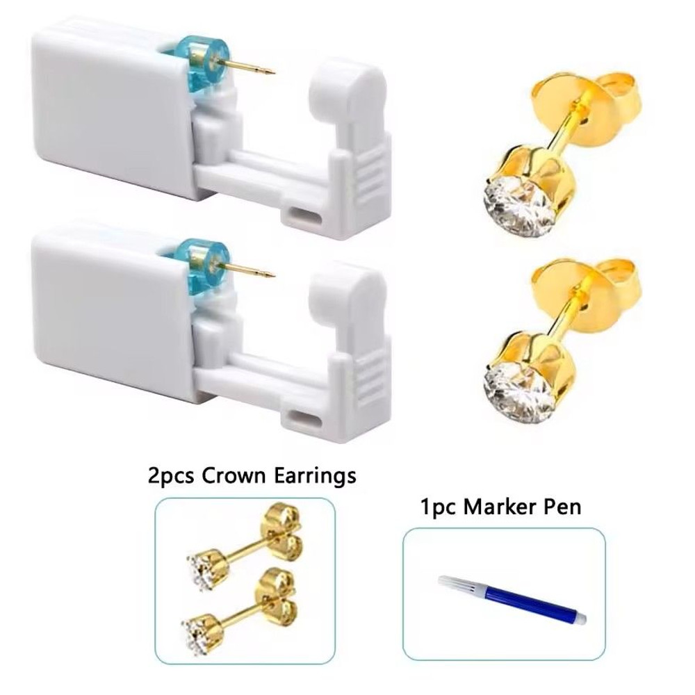 2PCS Disposable Ear Piercing Kit Builtin Stud Guns Bonus Cubic Zirconia Earrings Safe Easy Home 17