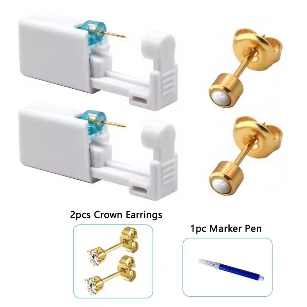 2PCS Disposable Ear Piercing Kit Builtin Stud Guns Bonus Cubic Zirconia Earrings Safe Easy Home 18