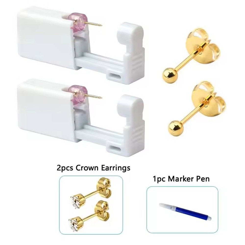 2PCS Disposable Ear Piercing Kit Builtin Stud Guns Bonus Cubic Zirconia Earrings Safe Easy Home 19