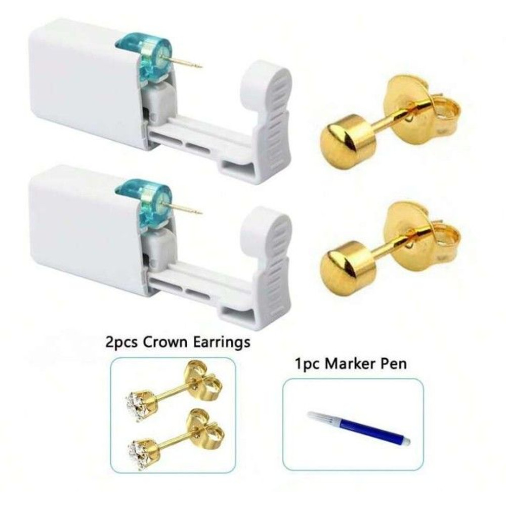 2PCS Disposable Ear Piercing Kit Builtin Stud Guns Bonus Cubic Zirconia Earrings Safe Easy Home 20
