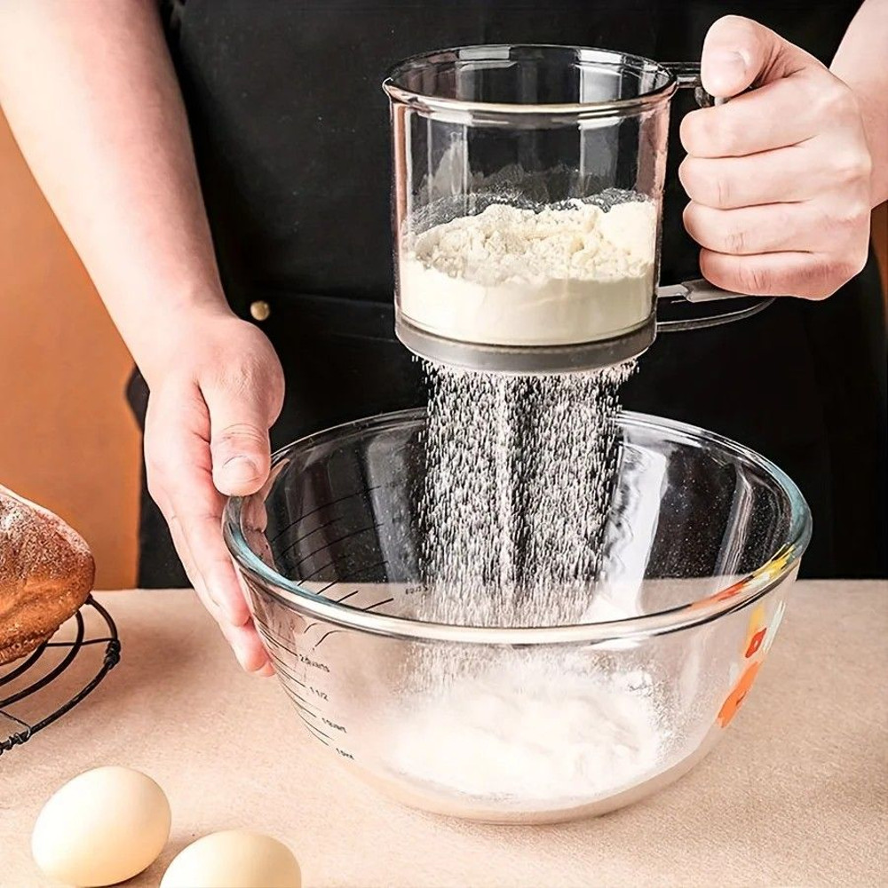SemiAutomatic Flour Sifter Hand Press Design Transparent NonStick Baking Tool Kitchen Gadget 2
