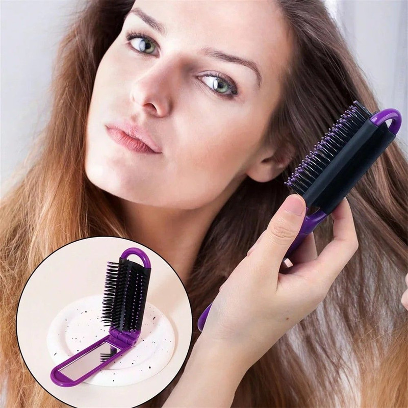 Foldable Portable Mirror Comb Mini Hairbrush With Scalp Massage Airbag Design 6