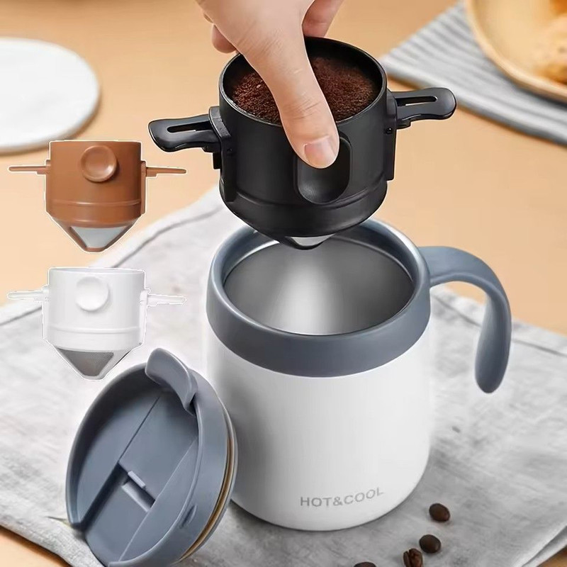 Folding Stainless Steel Coffee Dripper Filter Set With Ear Hook For Hand Pour Over Brewing 0