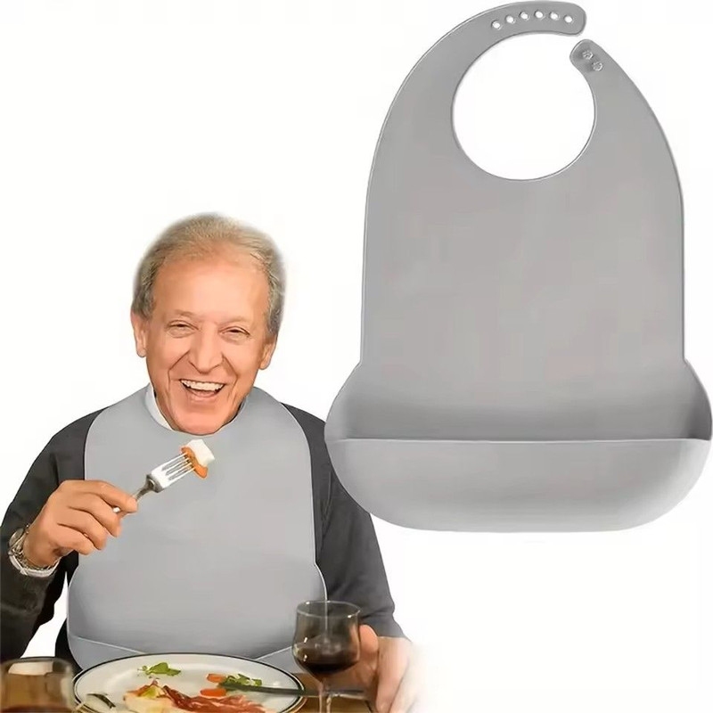Large Silicone Adult Bib Waterproof Food Grade Bib With Pocket For Elderly Men And Women 0