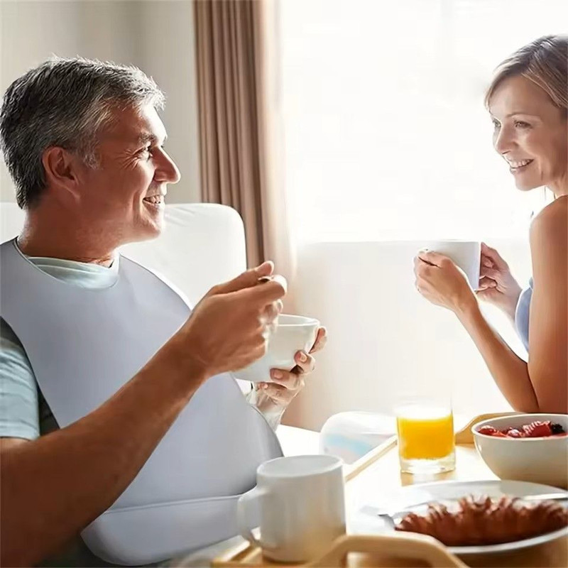 Large Silicone Adult Bib Waterproof Food Grade Bib With Pocket For Elderly Men And Women 1