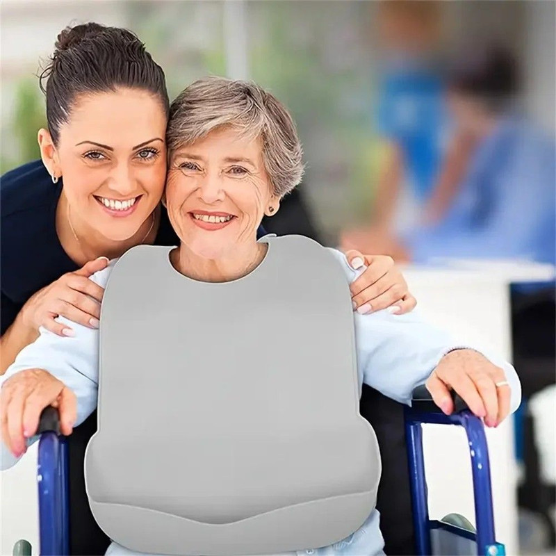 Large Silicone Adult Bib Waterproof Food Grade Bib With Pocket For Elderly Men And Women 3